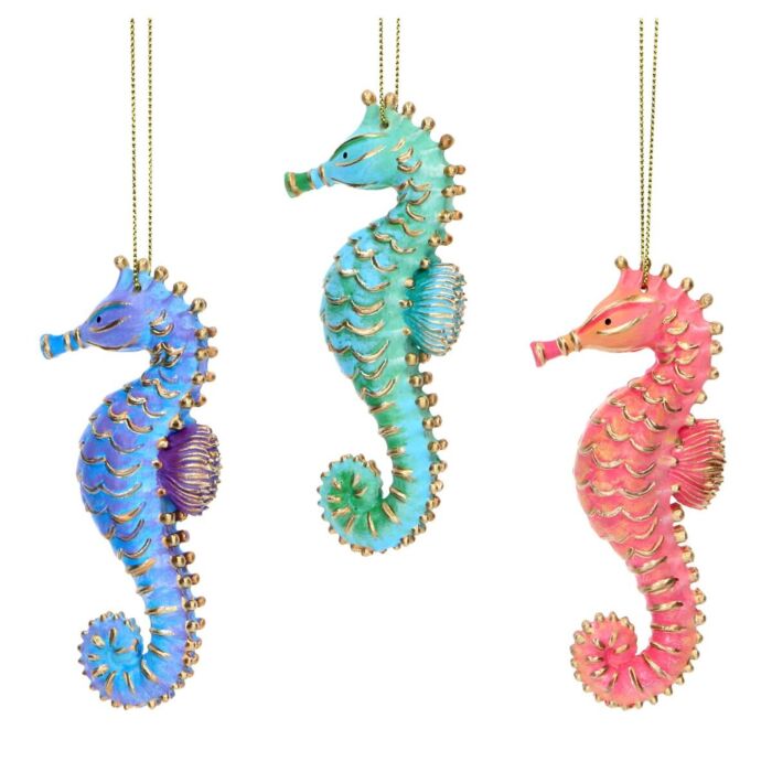 Gisela Graham Pastel Resin Seahorse Tree Decoration x3